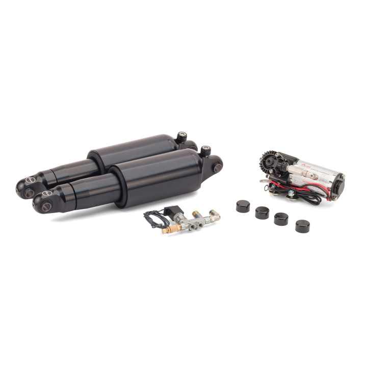 Arnott® Ultimate Ride air suspension kit for Harley-Davidson® Touring 2009–2023, black, with rebound adjustment