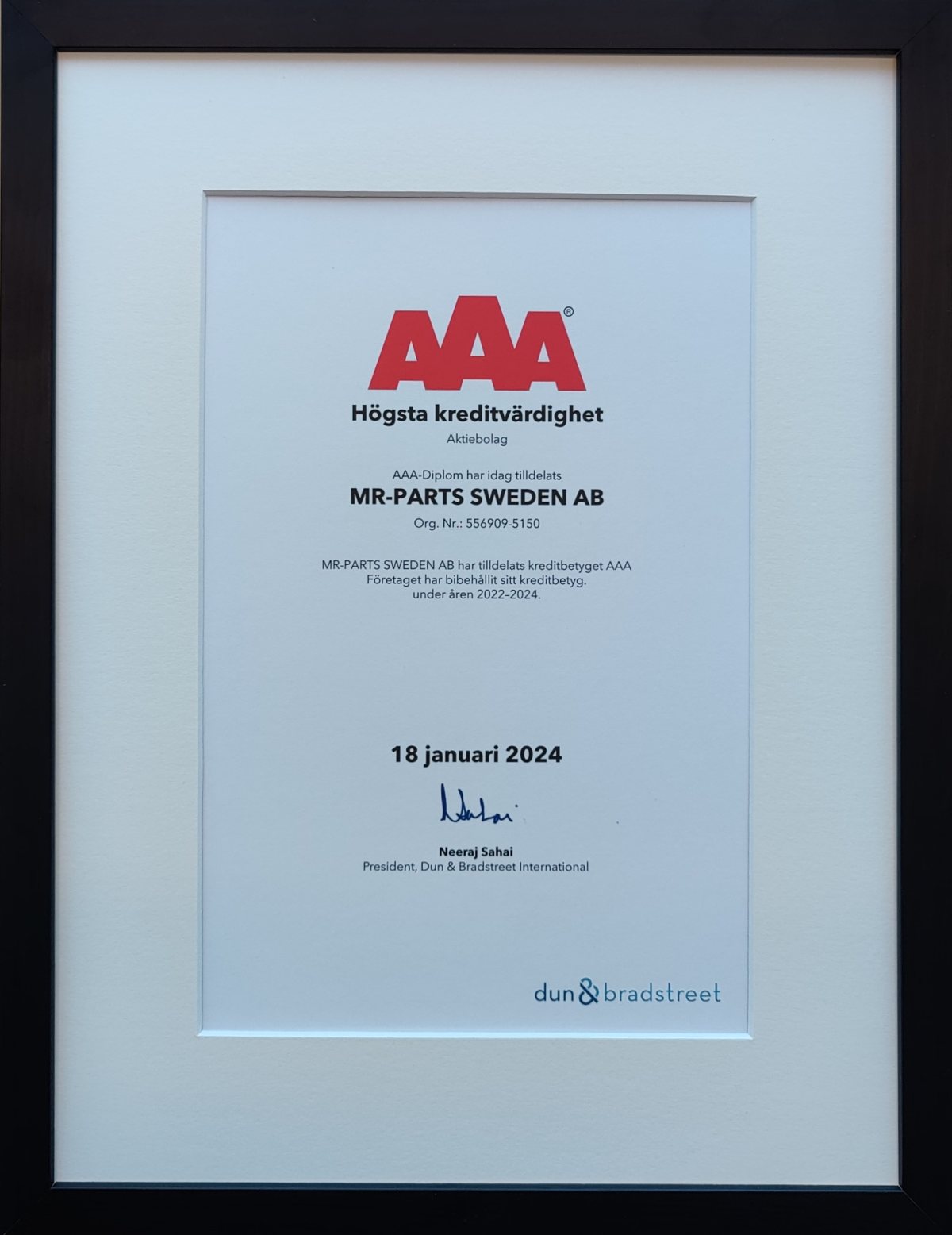Mr-Parts Sweden AAA Credit Rating 2024 - Dun and Bradstreet