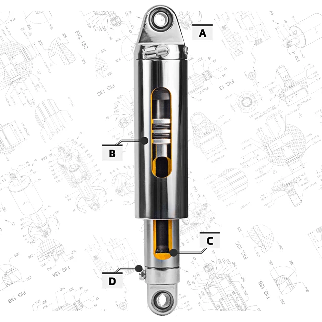 Air cylinder with points A to D marked