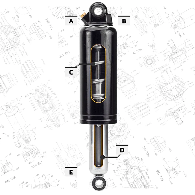 OE air-assisted shock with points A to E marked